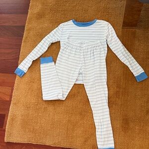 LAKE Pajamas - Blue-Trim White Striped Two-Piece Pajama Set